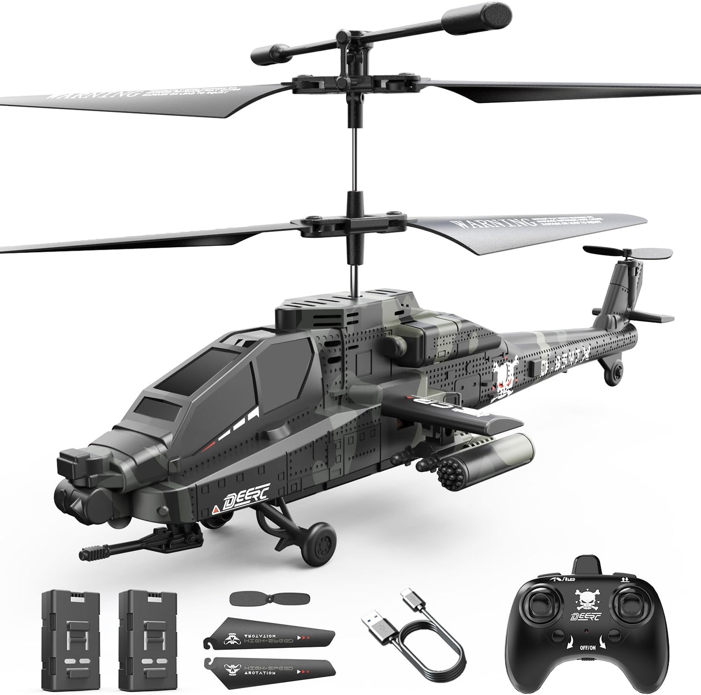 Apache RC Helicopter Military Remote Control Helicopter Toy with LED Lights, 2 Batteries & USB-C Charging - BigGreenBear.com RC Airplane 58.33 USD Big Green Bear