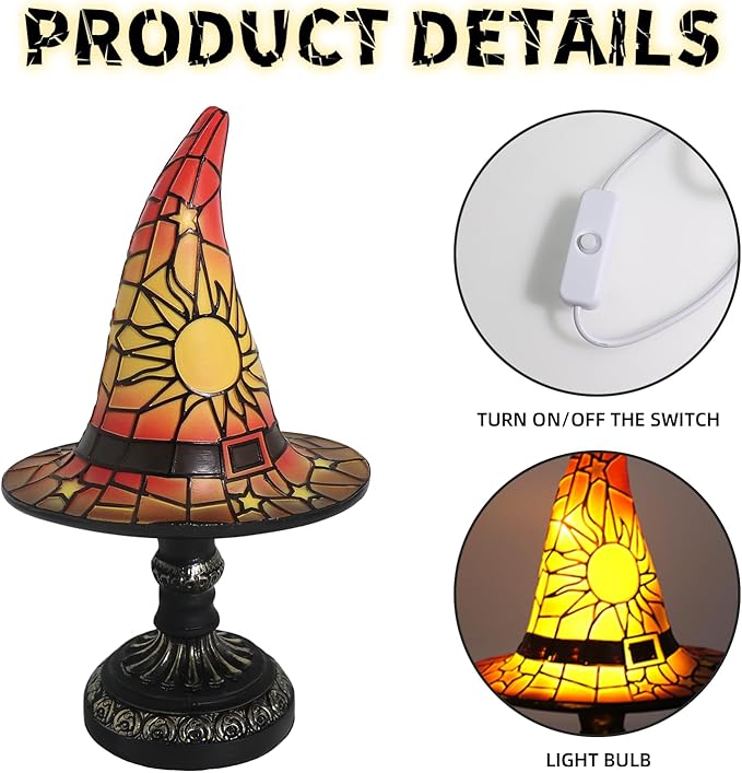 Witch Hat Lamp Stained Glass Resin Handmade Gothic Witch Hat Lamp 7"High - BigGreenBear.com table lamp 36.00 USD Big Green Bear