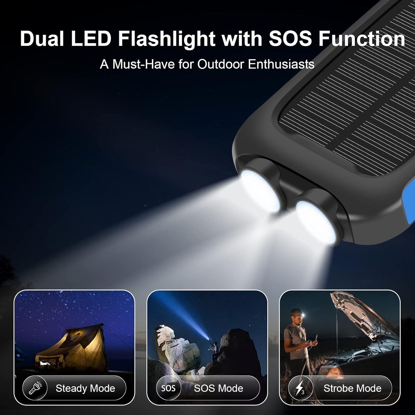 Solar Charger Power Bank, 38800mAh Portable Phone Charger with 1 Type-C & 2 USB-A Ports