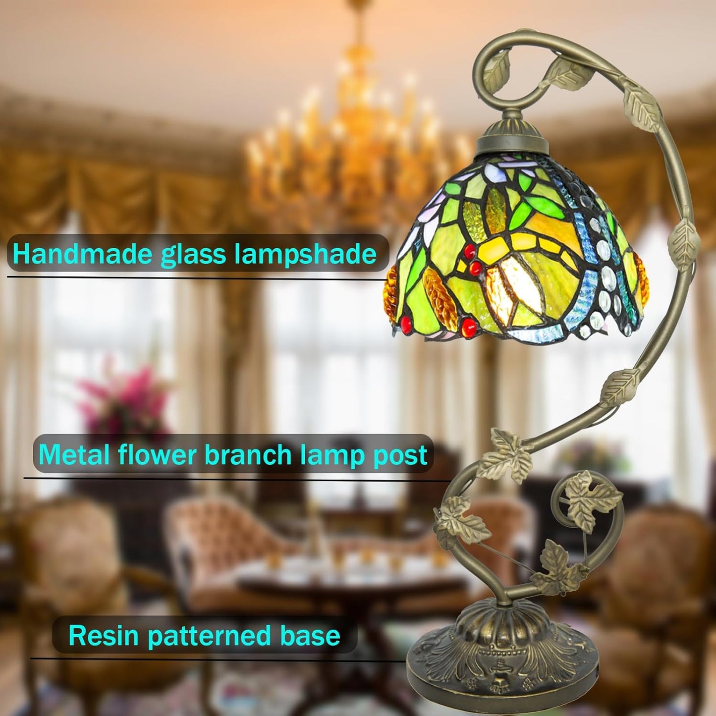 Handmade Stained Glass Lamp, Dragonfly Tiffany Style Vintage Table Light