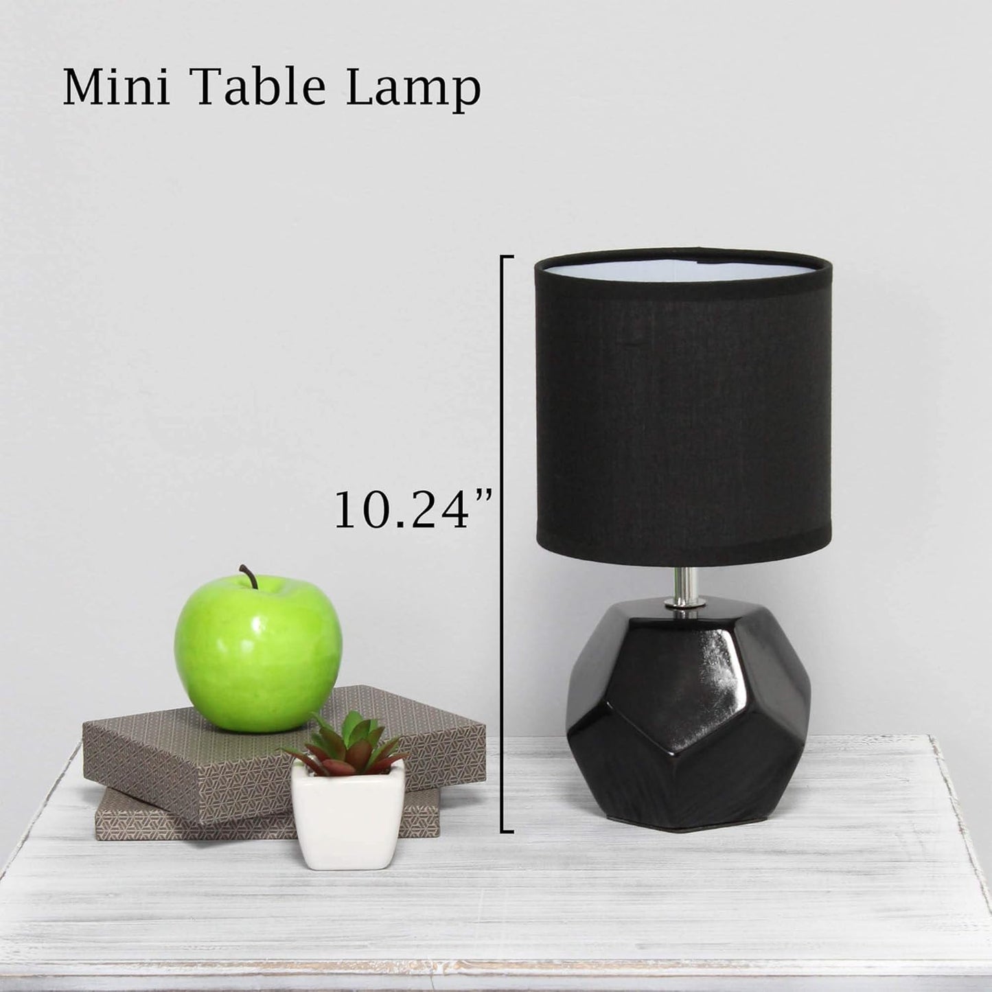 Round Prism Mini Table Lamp with Matching Fabric Shade, Black