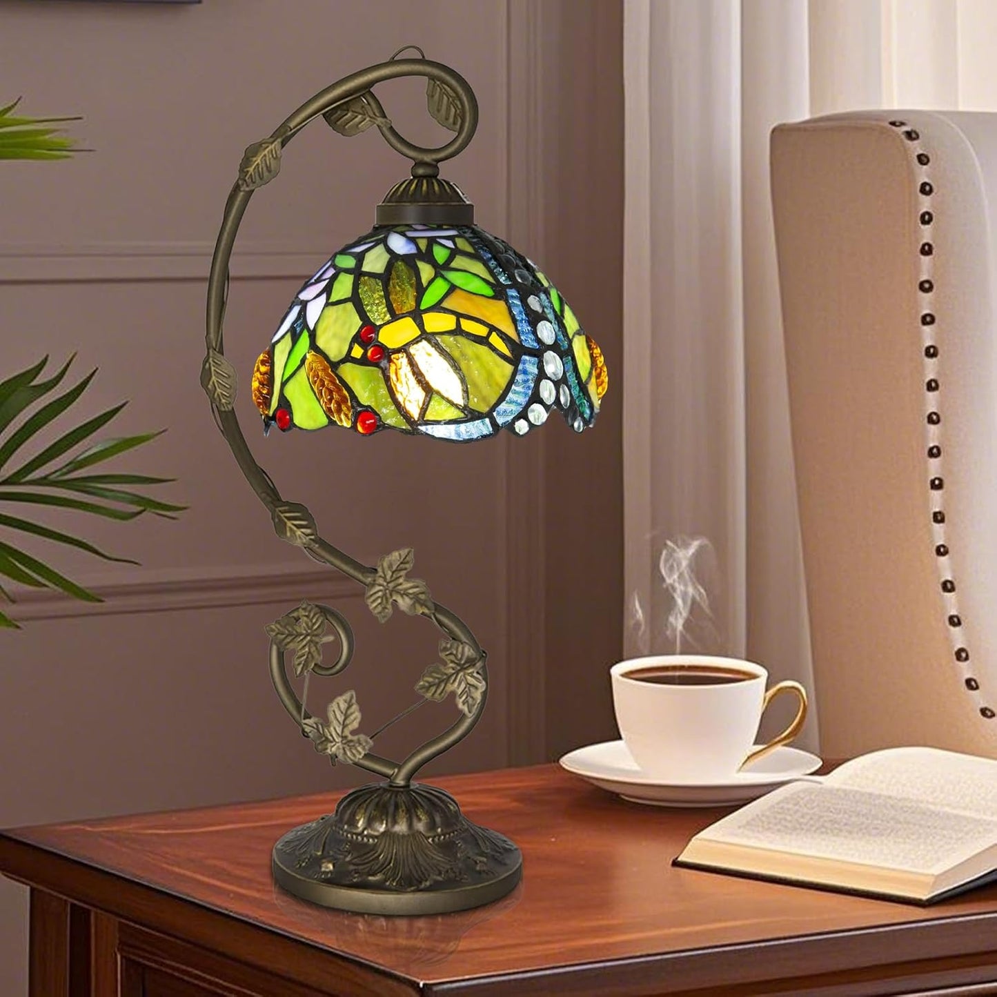 Handmade Stained Glass Lamp, Dragonfly Tiffany Style Vintage Table Light