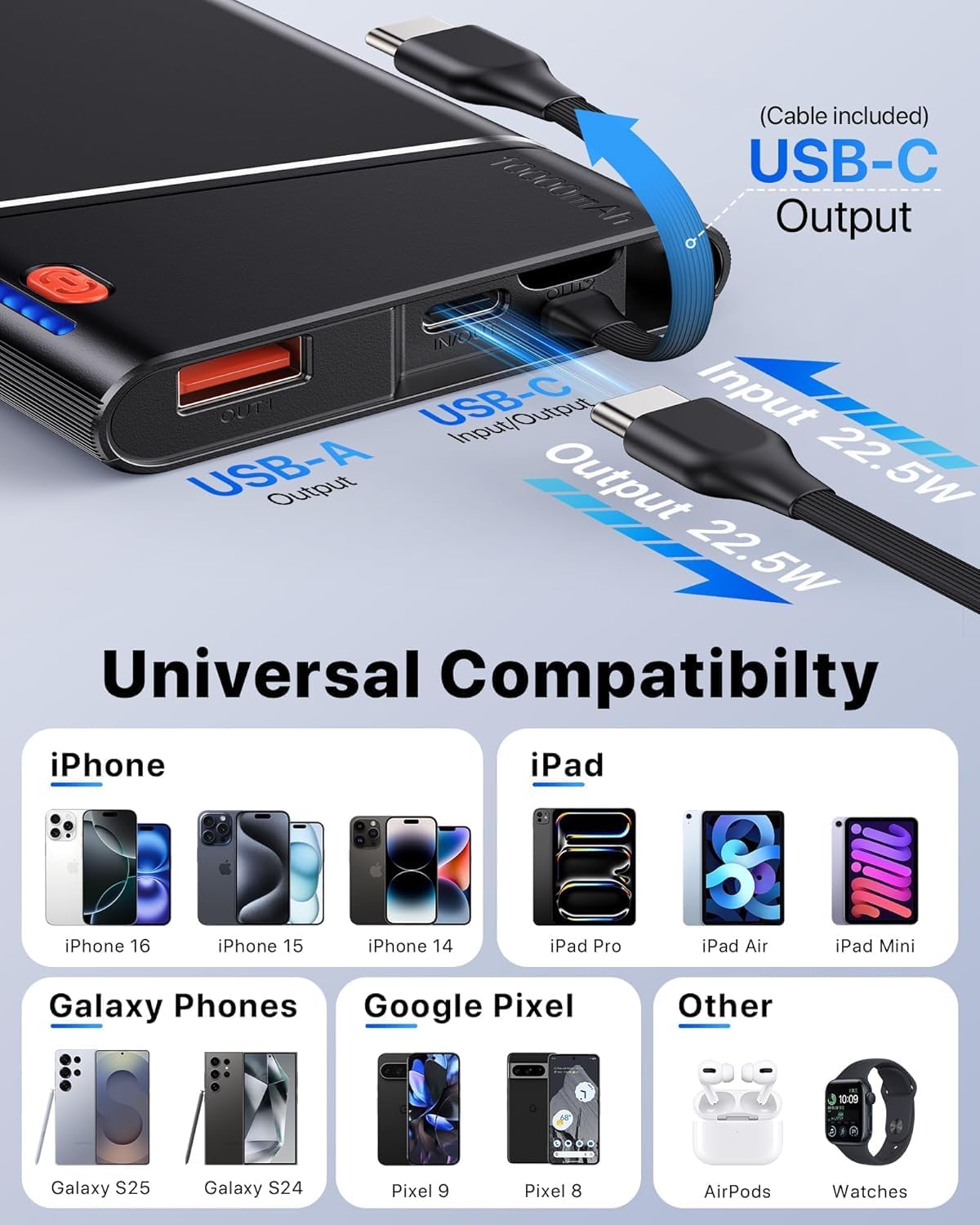 Portable Charger Power Bank, 10000mAh 22.5W PD - BigGreenBear.com cell phone 24.50 USD Big Green Bear
