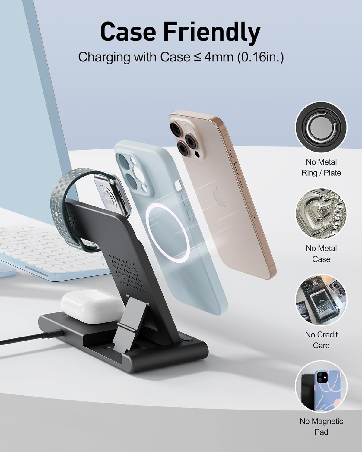 3 in 1 Traveling Portable Wireless Fast Charger for Apple & Android Charging Station - Big Green Bear
