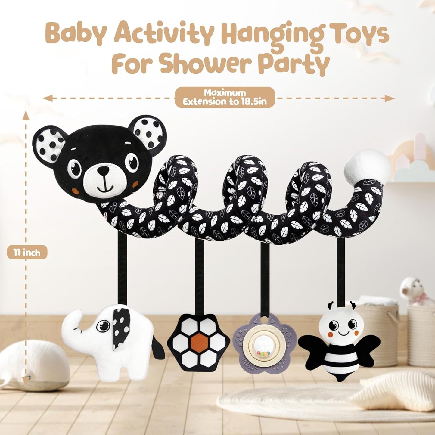 CUTE Car Seat Toys for Babies 0-6 Months, Hanging Rattle Toys for Crib Mobile