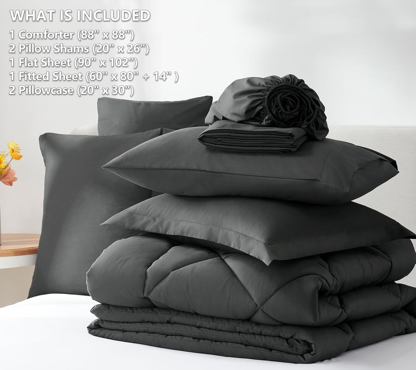 7 Pieces, Luxury Soft Bed Set for All Seasons, Bedding Set with Down Alternative Comforter, Sheets, Pillowcases & Shams - BigGreenBear.com bedding 49.99 USD Big Green Bear