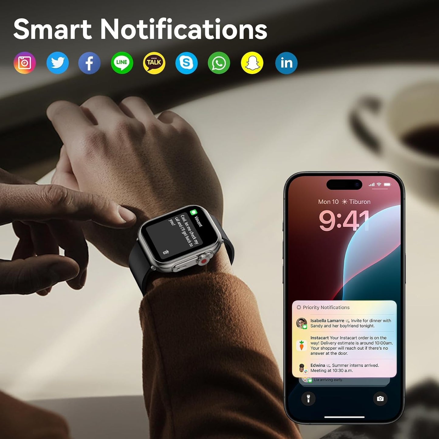 Smart Watch for Men Women, 1000 mAh 100 Day Battery Life for iOS/Android - BigGreenBear.com SMART WATCH 49.99