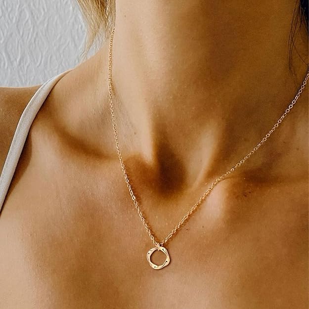 Women's Trendy Stackable 3Layered Necklaces Chain Bar Circle-Gold - BigGreenBear.com jewelry 24.30