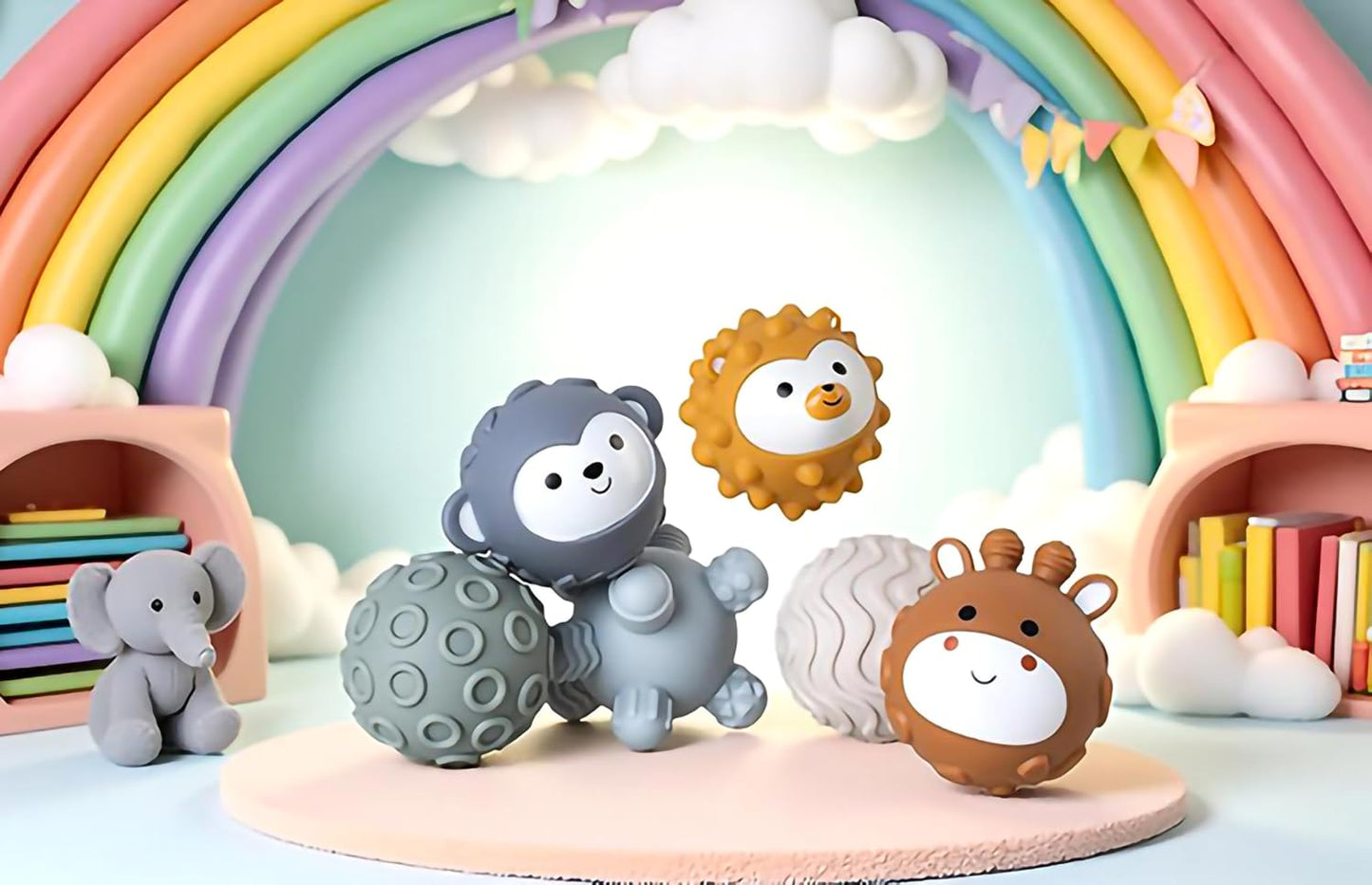 Cute Animal Shapes Sensory Ball for Babies 6-18 Months 6 Pack