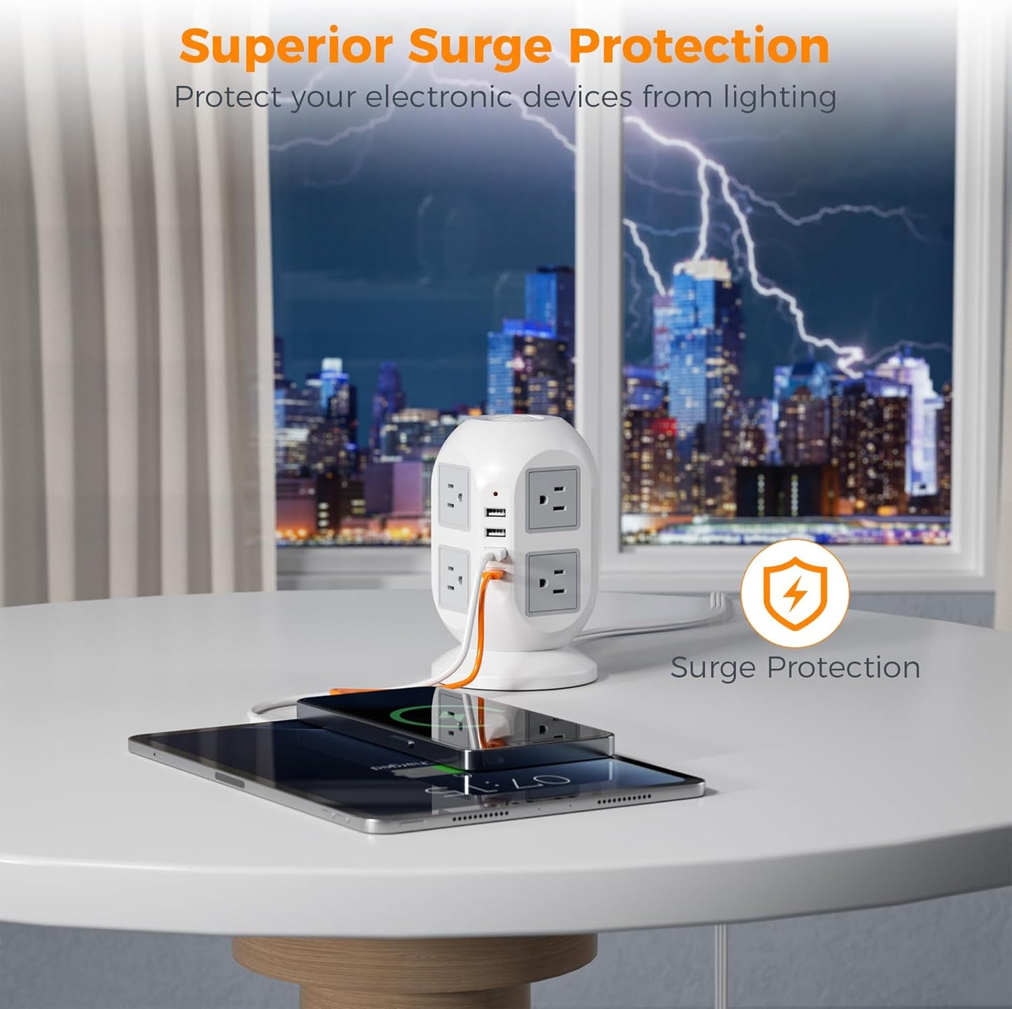 Tower Surge Protector Power Strip 10 ft, Multiple Outlets - BigGreenBear.com cell phone 29.95 USD Big Green Bear
