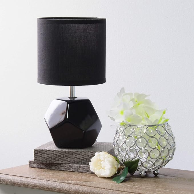 Round Prism Mini Table Lamp with Matching Fabric Shade, Black