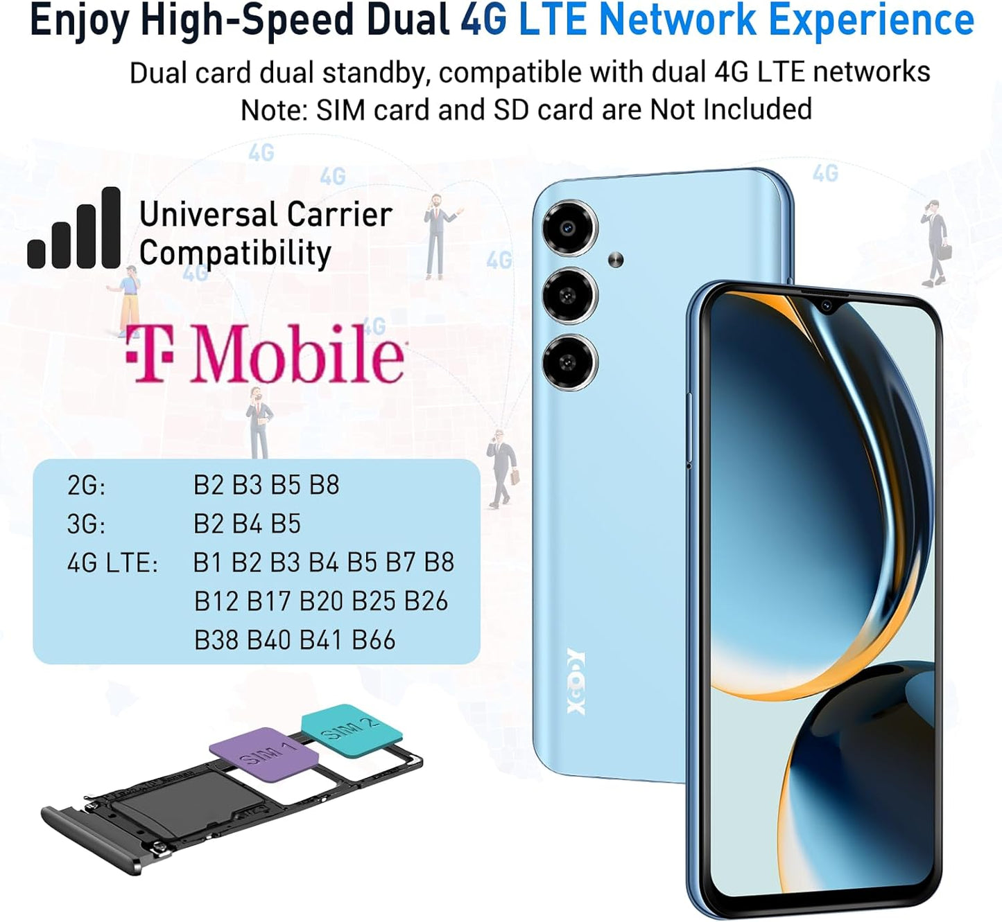 Xgody Unlocked Cell Phones V50, 4GB+64GB ROM, 6.52'' HD Incell Screen Smartphone