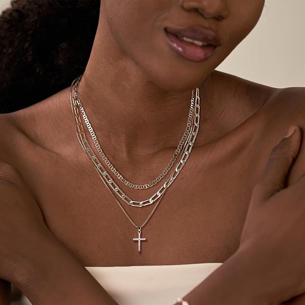 Cross Necklace for Women, Stackable Paperclip Box Flat Mariner Chain Necklace - BigGreenBear.com jewelry 26.55