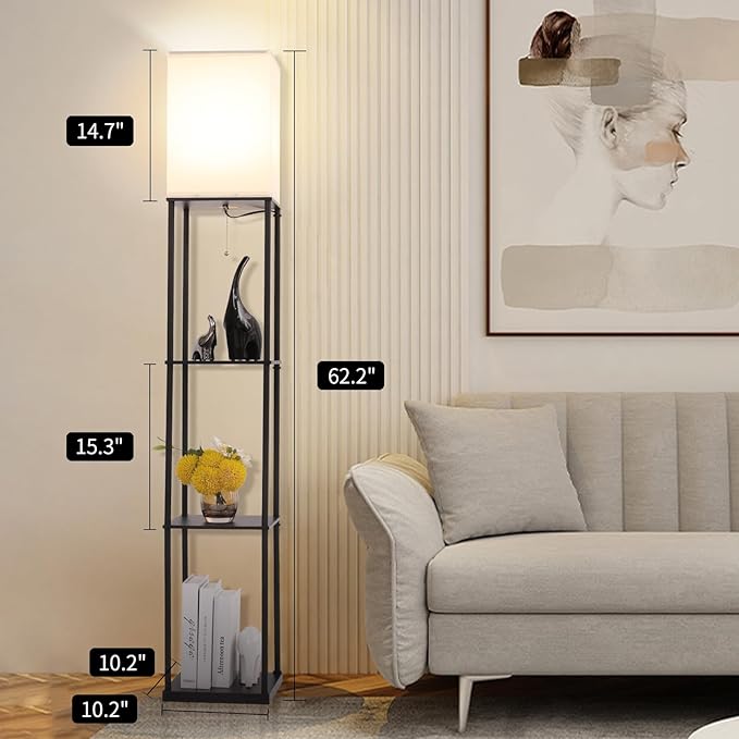 Floor Lamp with Shelves, Modern Square Standing Lamp with 3 Color Temperature Bulb -  BigGreenBear.com Lighting 39.99 USD Big Green Bear