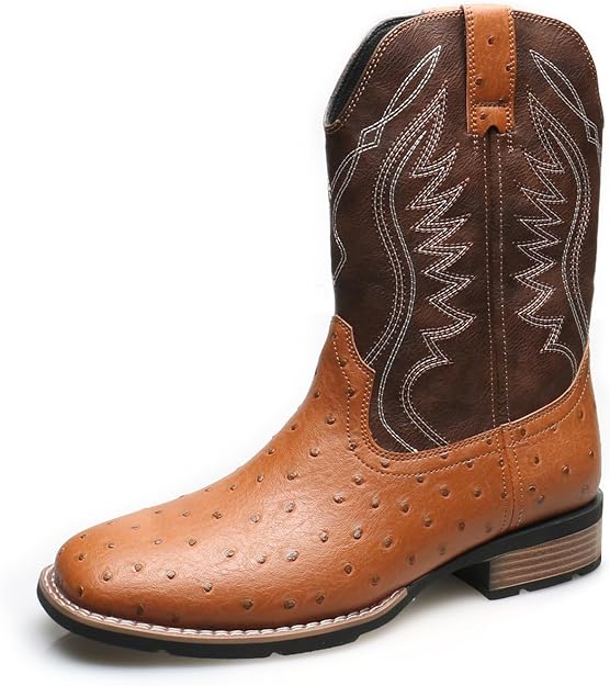 Men's Cowboy Boots, Two-Toned Square Toe Western Mid-Calf - BigGreenBear.com clothing 79.99