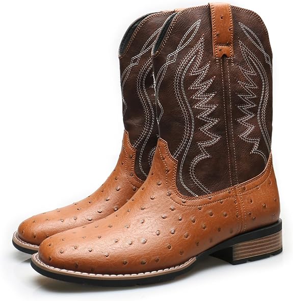 Men's Cowboy Boots, Two-Toned Square Toe Western Mid-Calf - BigGreenBear.com clothing 79.99