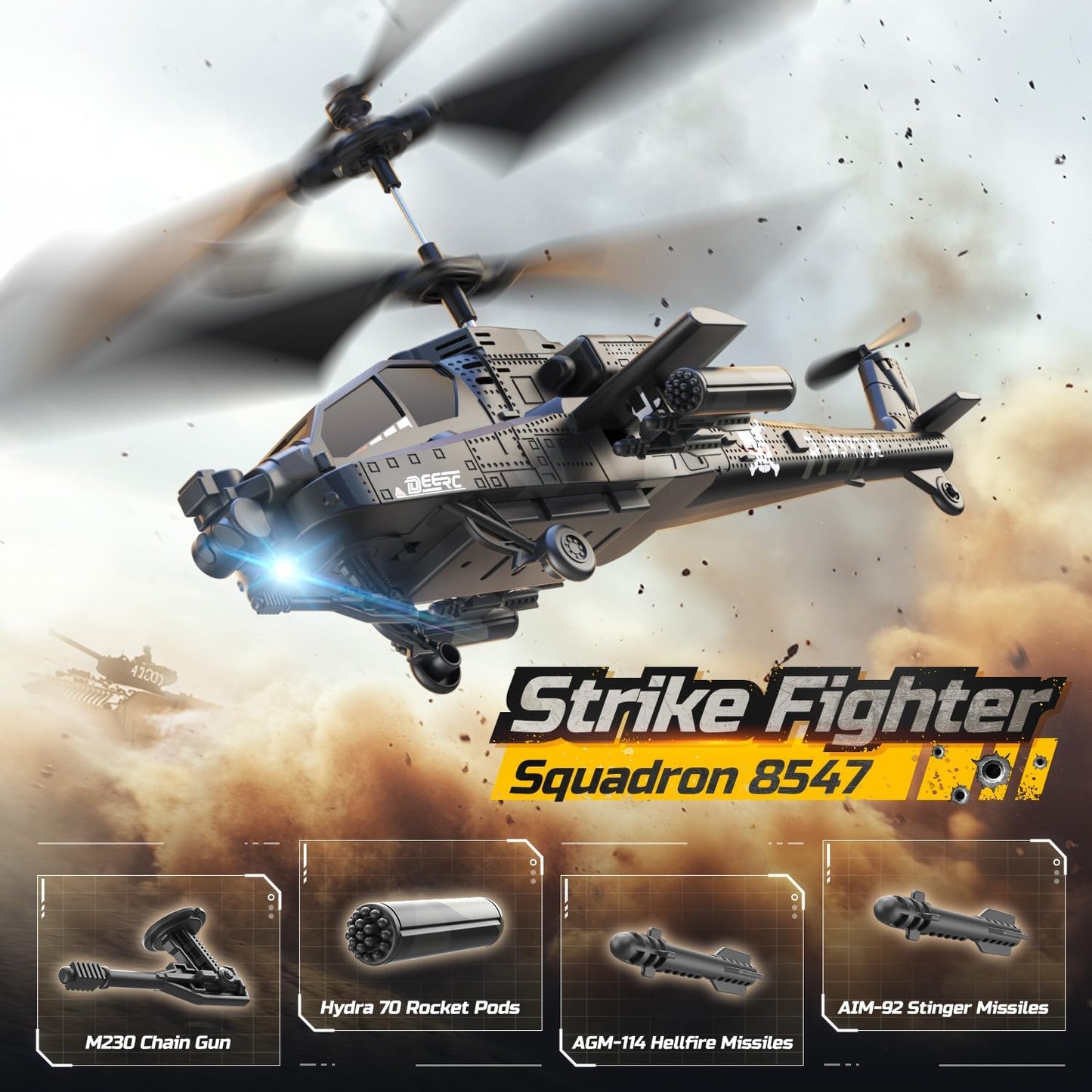Apache RC Helicopter Military Remote Control Helicopter Toy with LED Lights, 2 Batteries & USB-C Charging - BigGreenBear.com RC Airplane 58.33 USD Big Green Bear