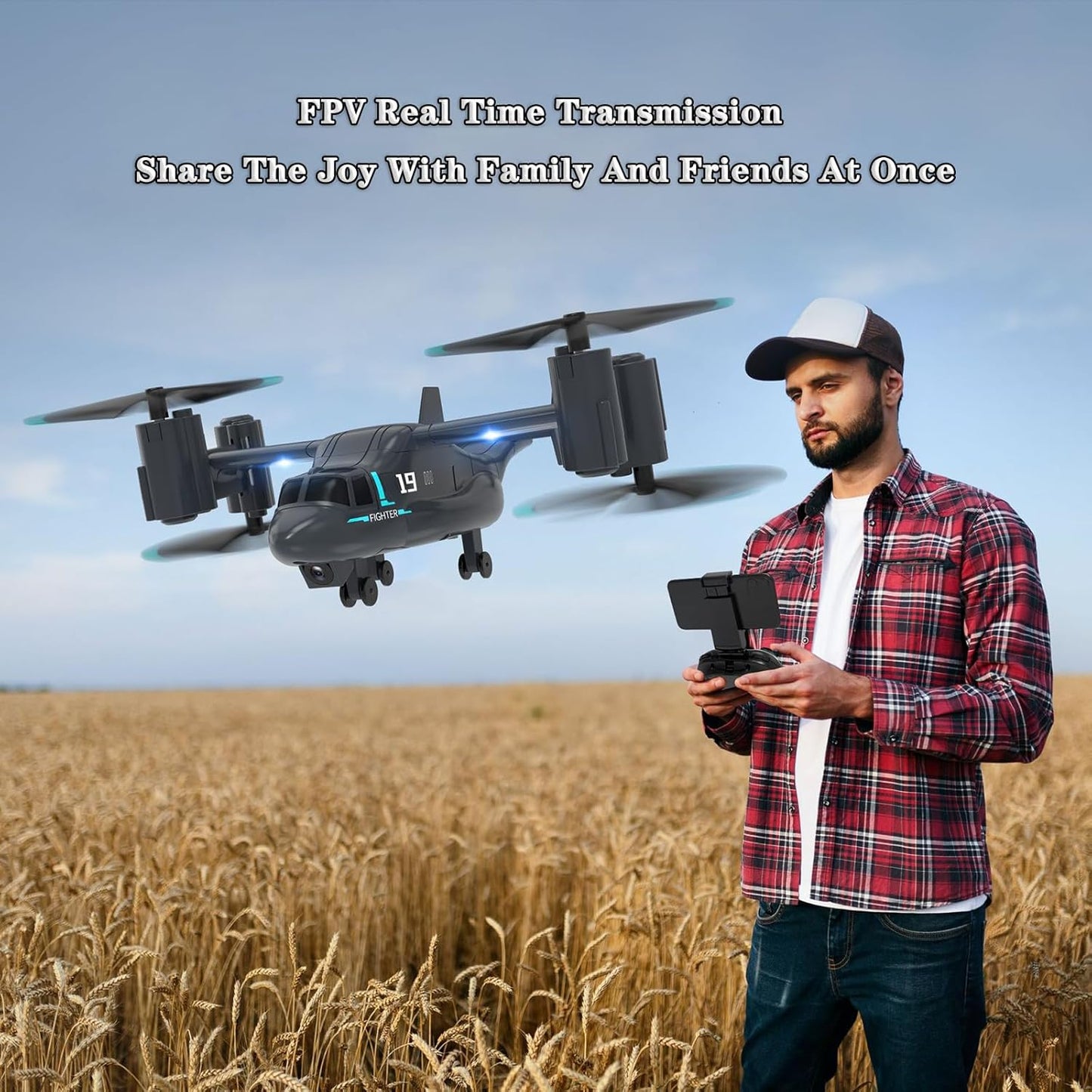 LM19 Drone with HD Camera, RC V22 Osprey Military Helicopter RC