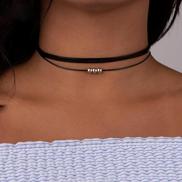 Women, Adjustable Layered Velvet Leather Lace Collar Necklace