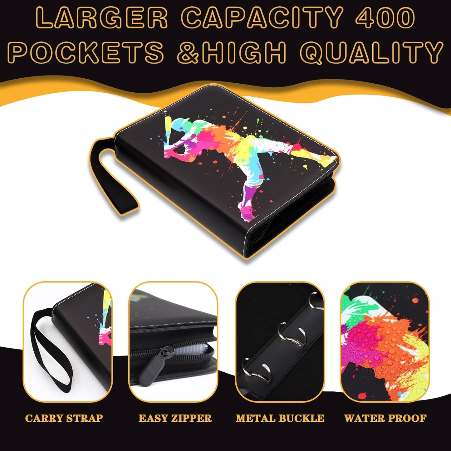 Baseball Card Binder 400 Pockets Sports Card Holder Album 3-Ring Binder with Sleeves