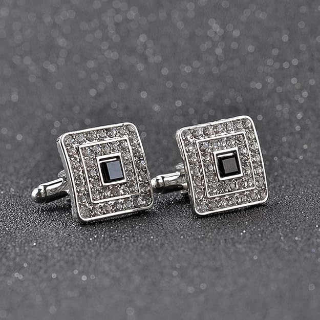 2 PCS Mens Shirts Cufflinks (Silver) Square Cubic Zircon Plus Crystal - BigGreenBear.com jewelry 13.99 USD Big Green Bear
