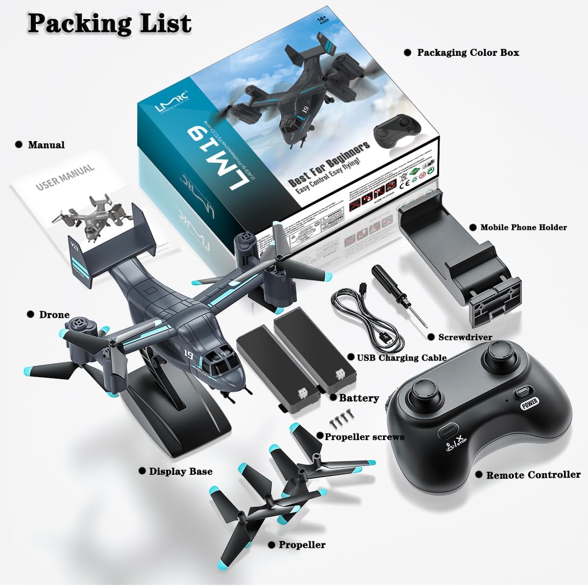 LM19 Drone with HD Camera, RC V22 Osprey Military Helicopter RC