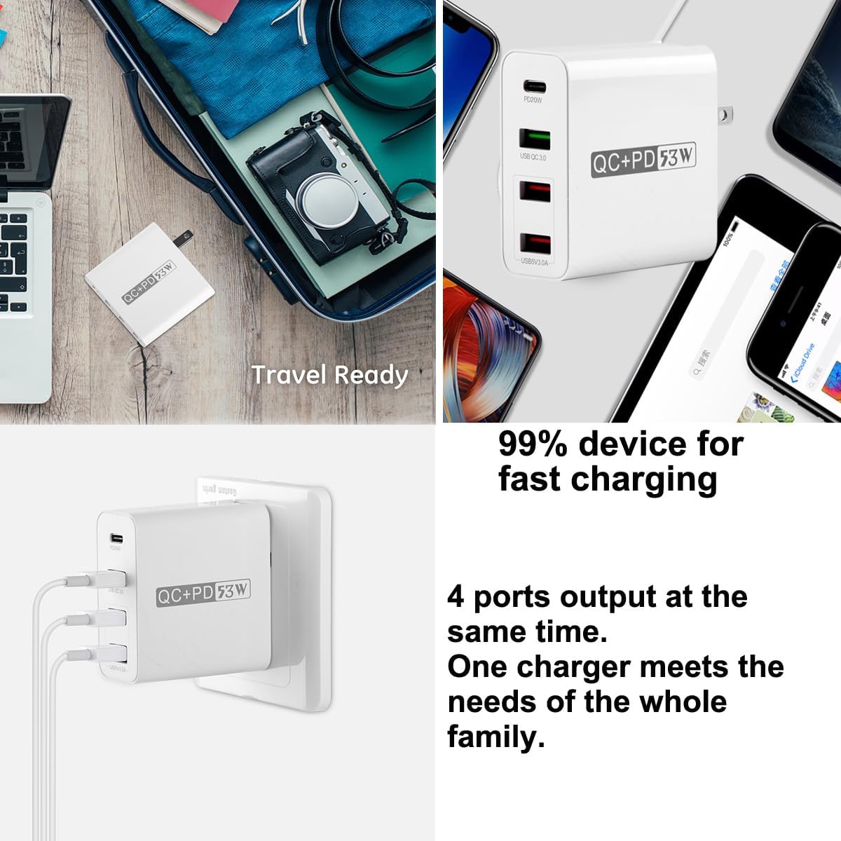 Desktop USB Charger Station,4-Port 53W Mobile Phone Fast Charging Station - BigGreenBear.com cell phone 9.99 USD Big Green Bear