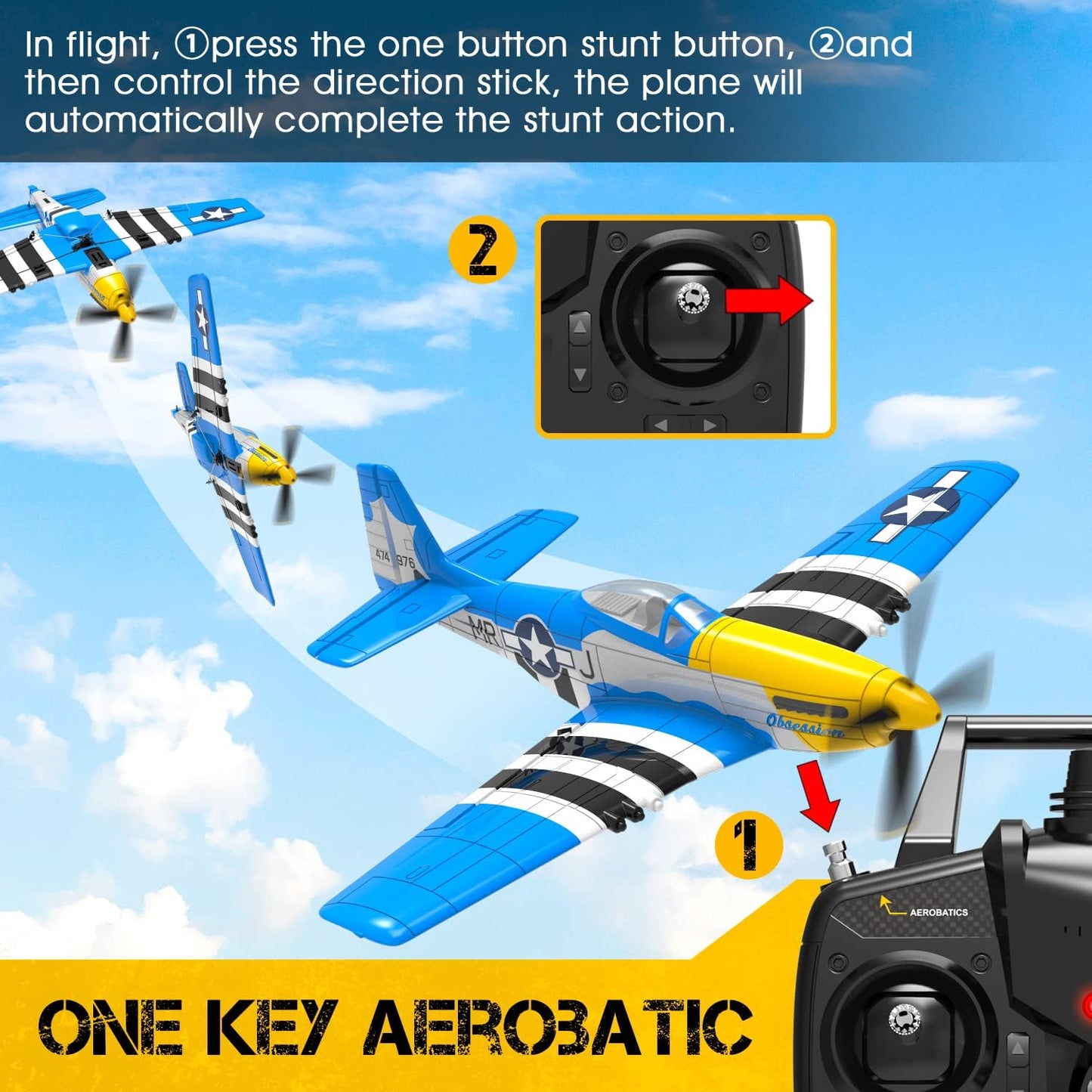 Volantex RC Planes for Adults,P-51 RTF RC Airplane,One-Key Aerobatic