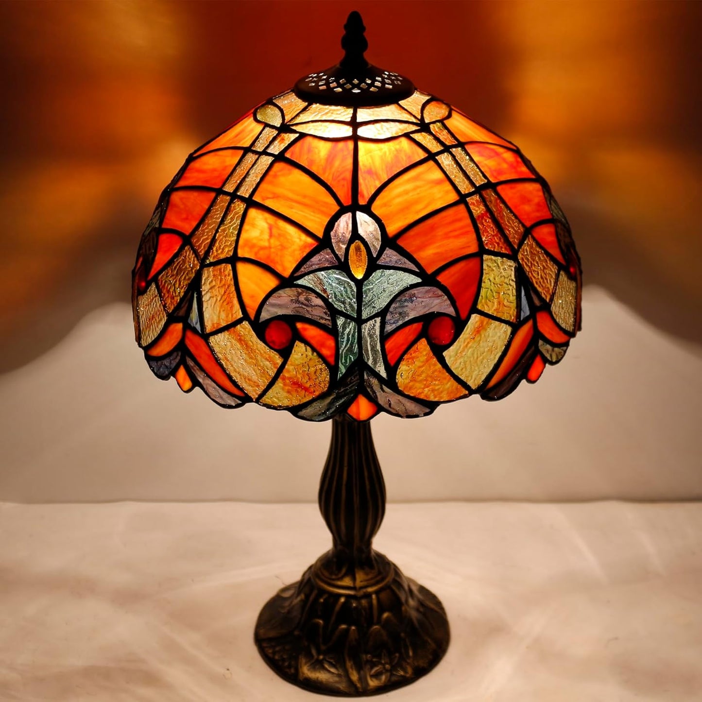 Tiffany Style Lamp Red Liaison Handcrafted Stained Glass Table Lamp