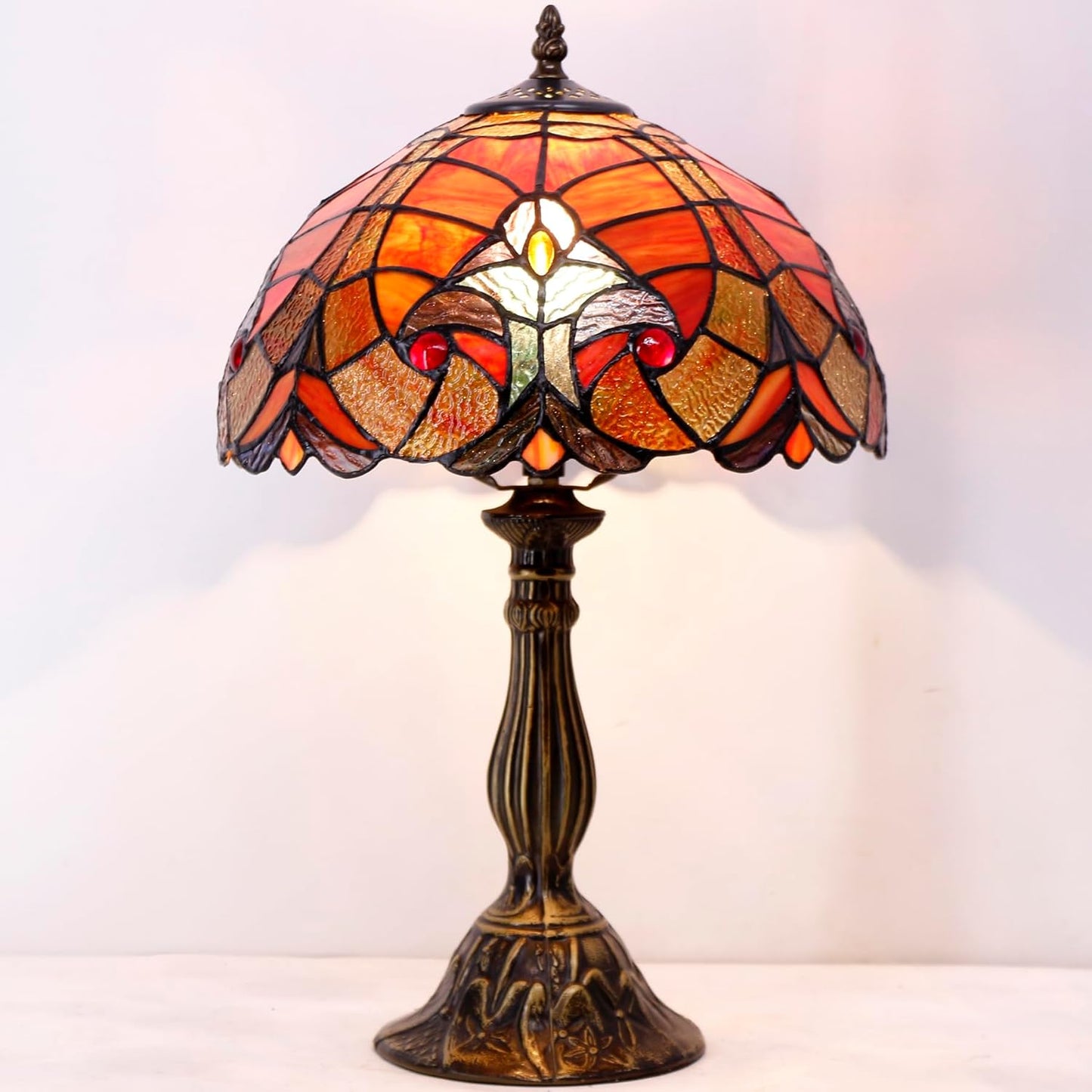 Tiffany Style Lamp Red Liaison Handcrafted Stained Glass Table Lamp