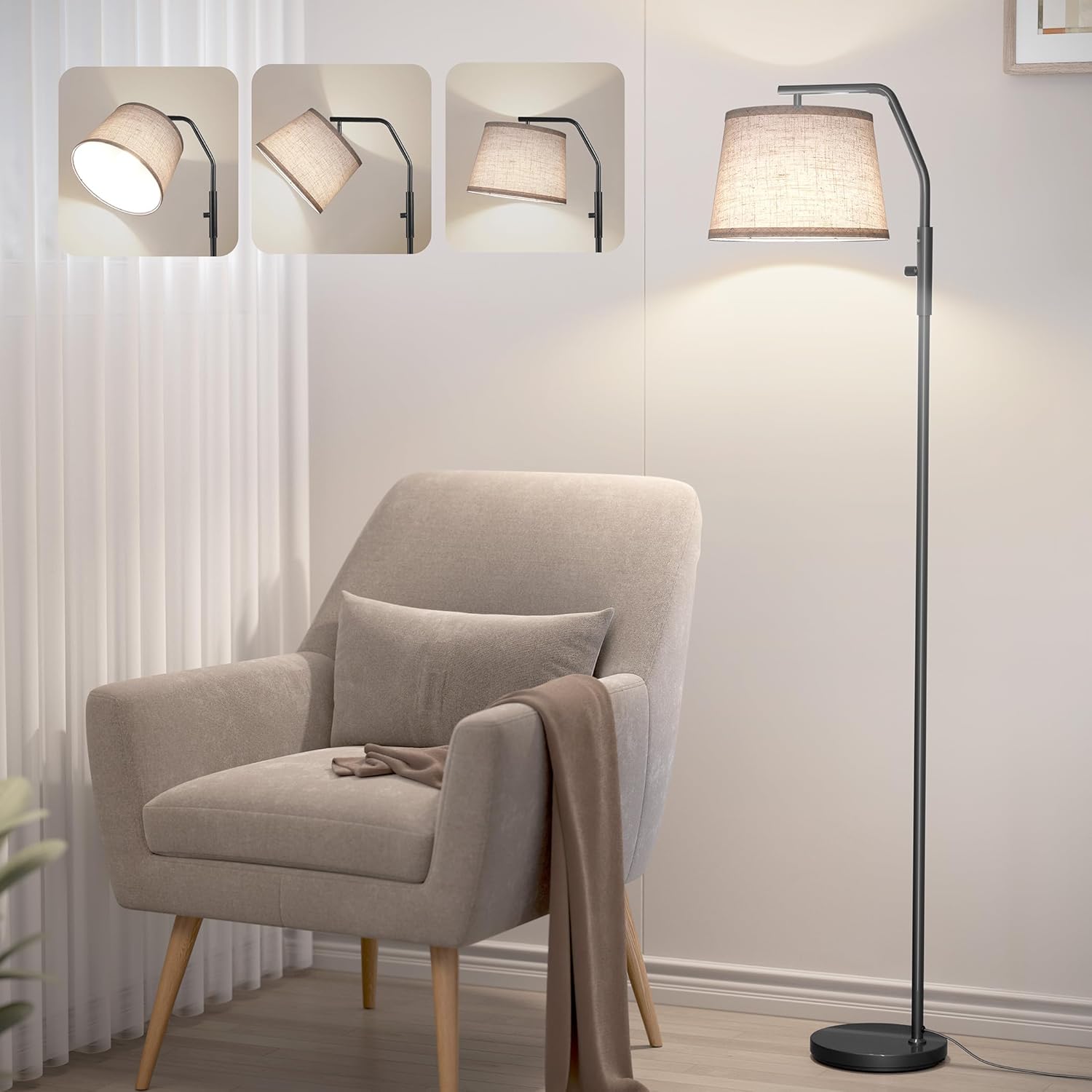 Floor Lamps with Adjustable Head, Modern Standing Lamp, 0-100% Dimmable -  BigGreenBear.com Lighting 59.22 USD Big Green Bear