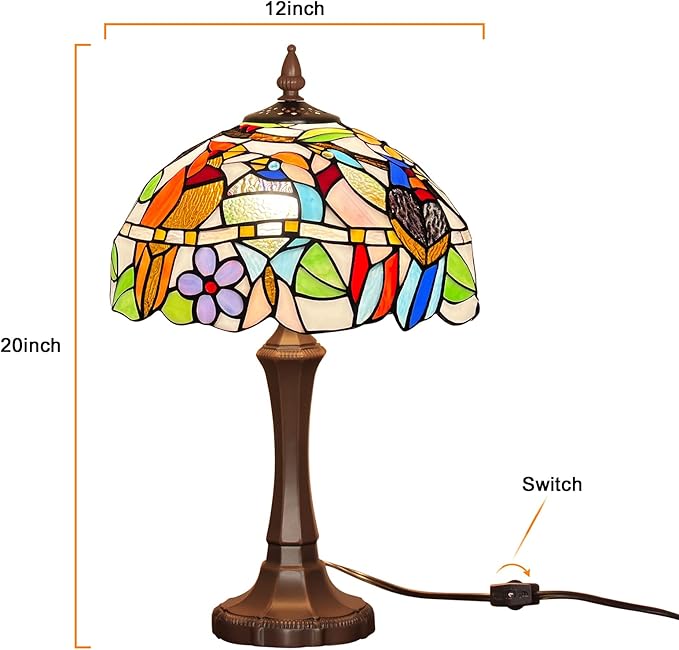 Tiffany Lamp Handmade Stained Glass Table Lamp Cardinal Birds Style 20" - BigGreenBear.com Lighting 165.00