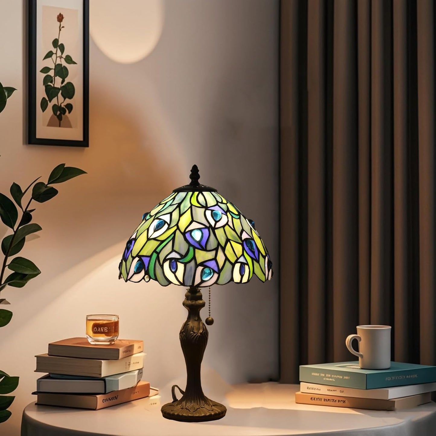 Tiffany Table Lamp Blue Phoenix Tail Handcrafted Stained Glass 17" High - BigGreenBear.com Lighting 135.00