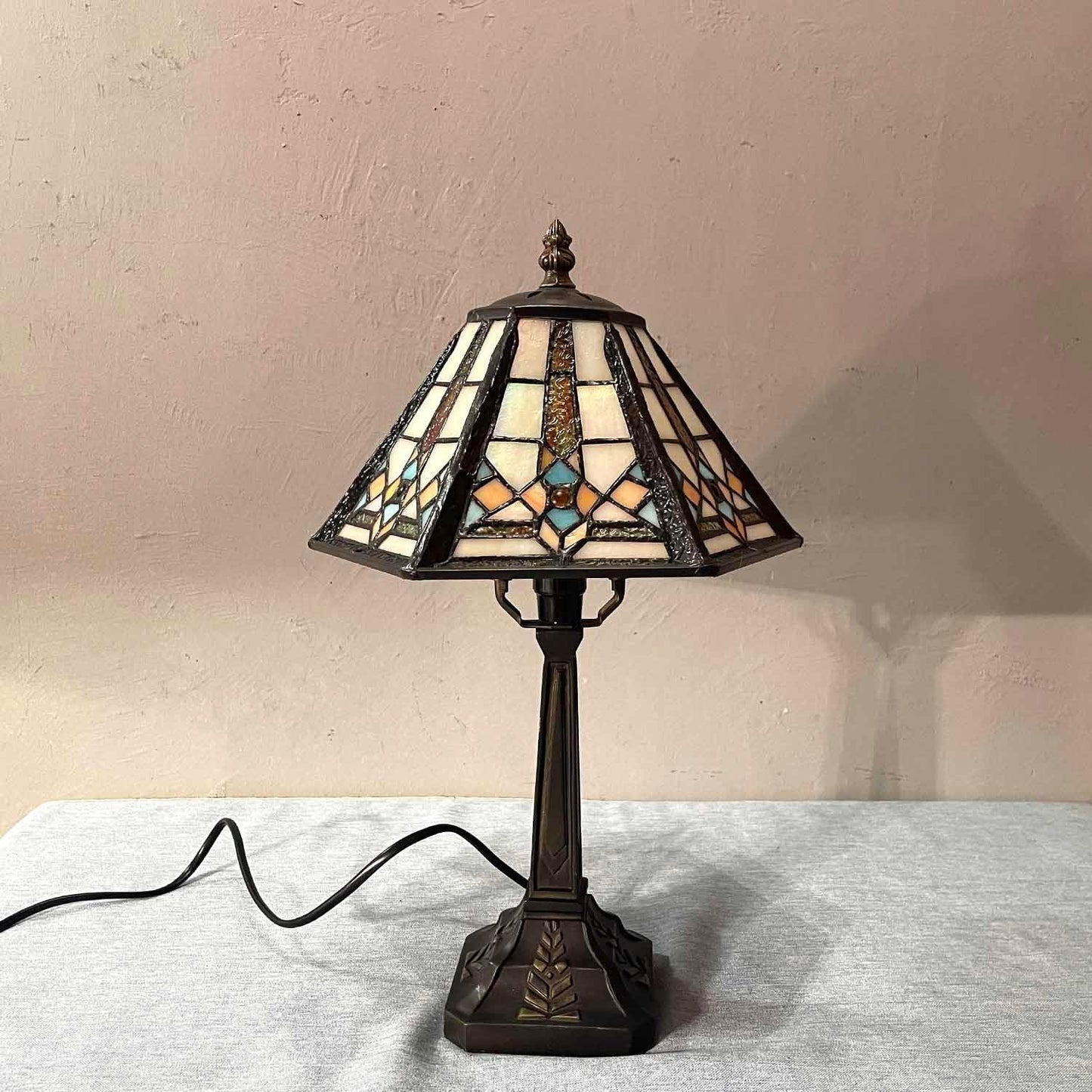 Vintage Handmade Stained Glass Tiffany Table Lamp 16" High - BigGreenBear.com Lighting 149.99 USD Big Green Bear