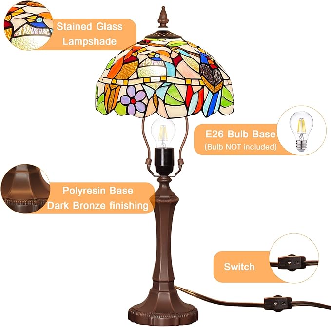 Tiffany Lamp Handmade Stained Glass Table Lamp Cardinal Birds Style 20" - BigGreenBear.com Lighting 165.00