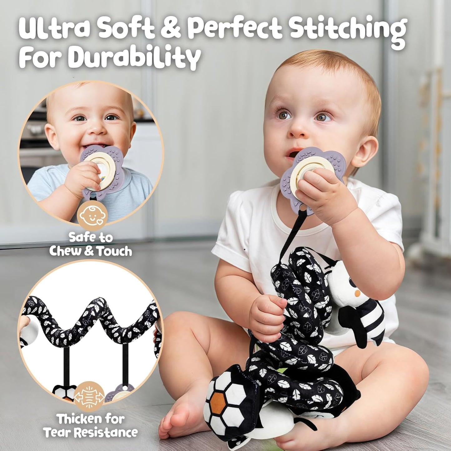 CUTE Car Seat Toys for Babies 0-6 Months, Hanging Rattle Toys for Crib Mobile