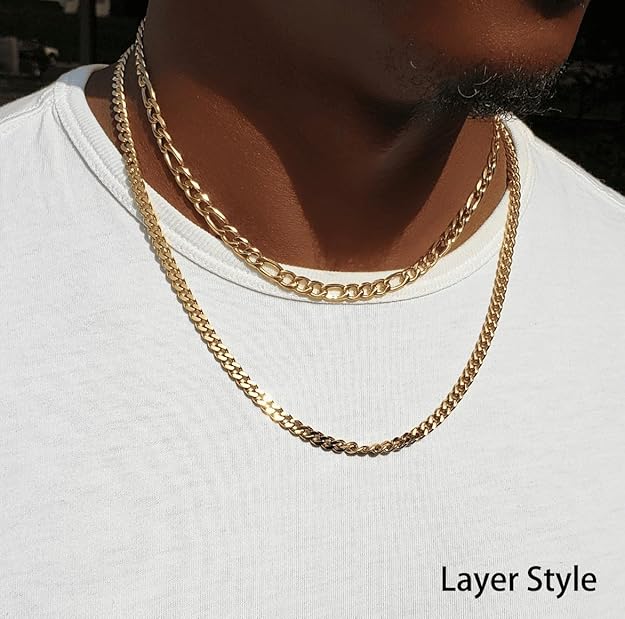 NEW! Mens 5MM Gold Plated Stainless Steel Miami Cuban Link Chain Necklace - BigGreenBear.com jewelry 18.99 USD Big Green Bear
