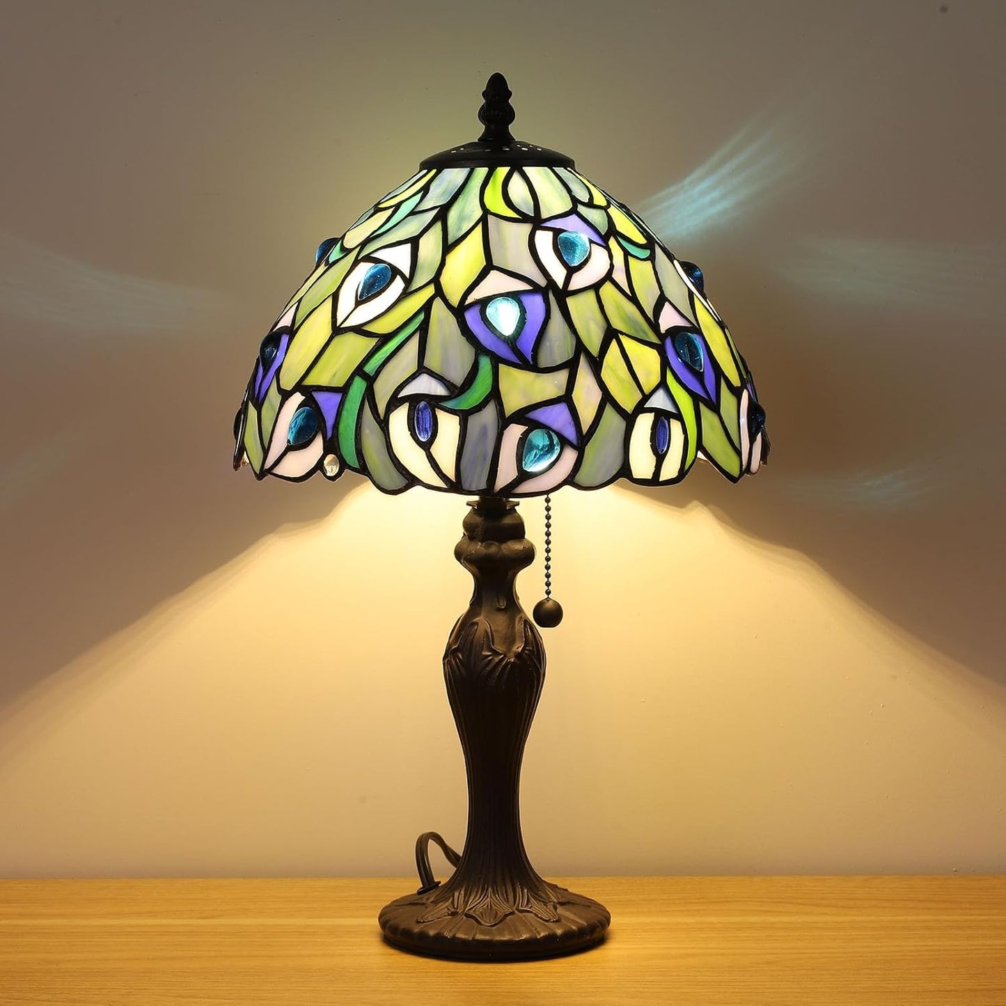 Tiffany Table Lamp Blue Phoenix Tail Handcrafted Stained Glass 17" High - BigGreenBear.com Lighting 135.00
