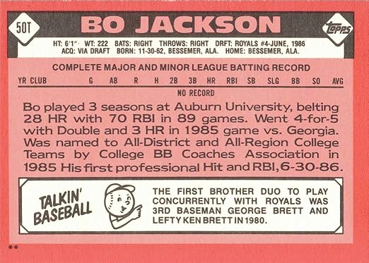 1986 Topps Traded Bo Jackson #50T