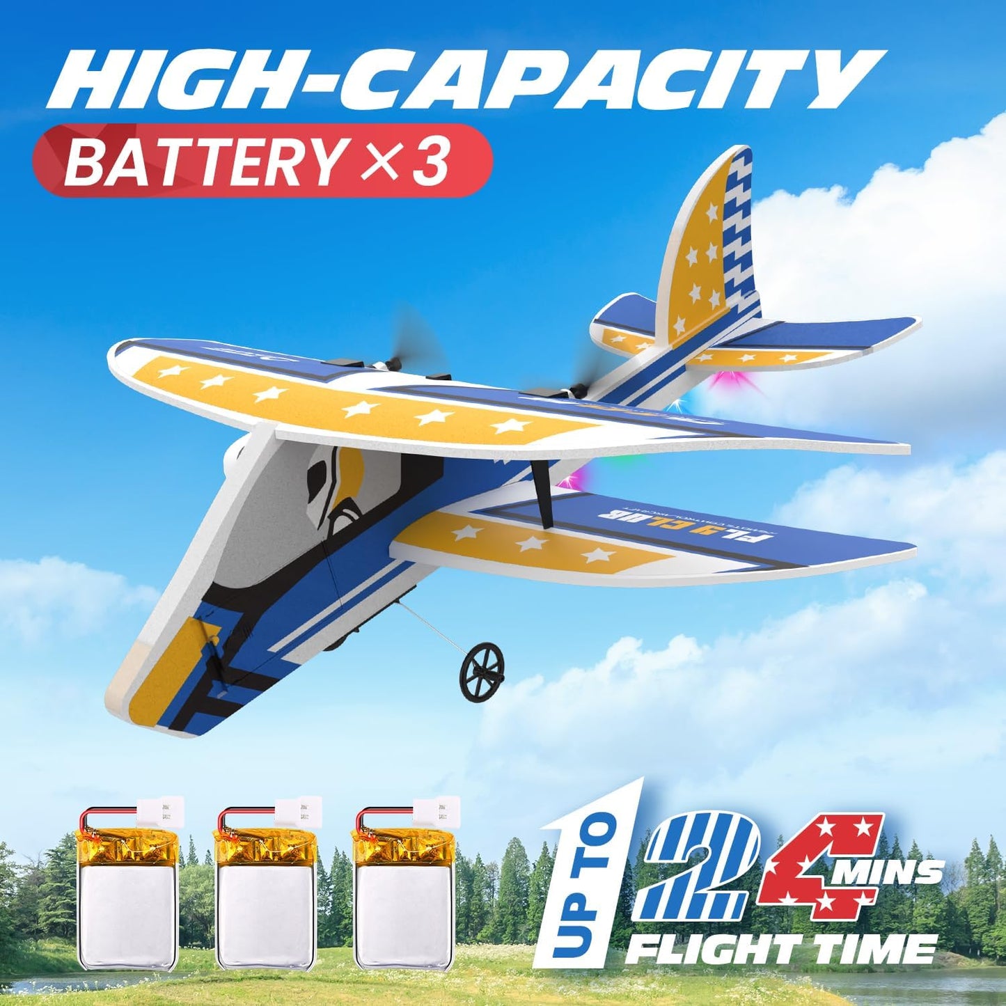 RC Plane, 2.4GHZ Remote Control Airplane W/ 3 Batteries & 6-axis Gyro Stabilizer - BigGreenBear.com Toys 39.99 USD Big Green Bear