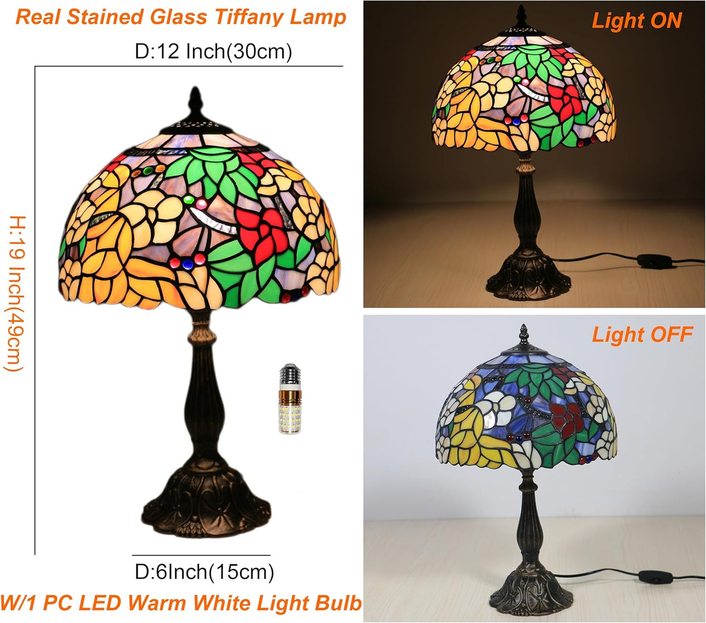 Tiffany Style Table Lamp Camellia Flower Handcrafted Stained Glass Lamp