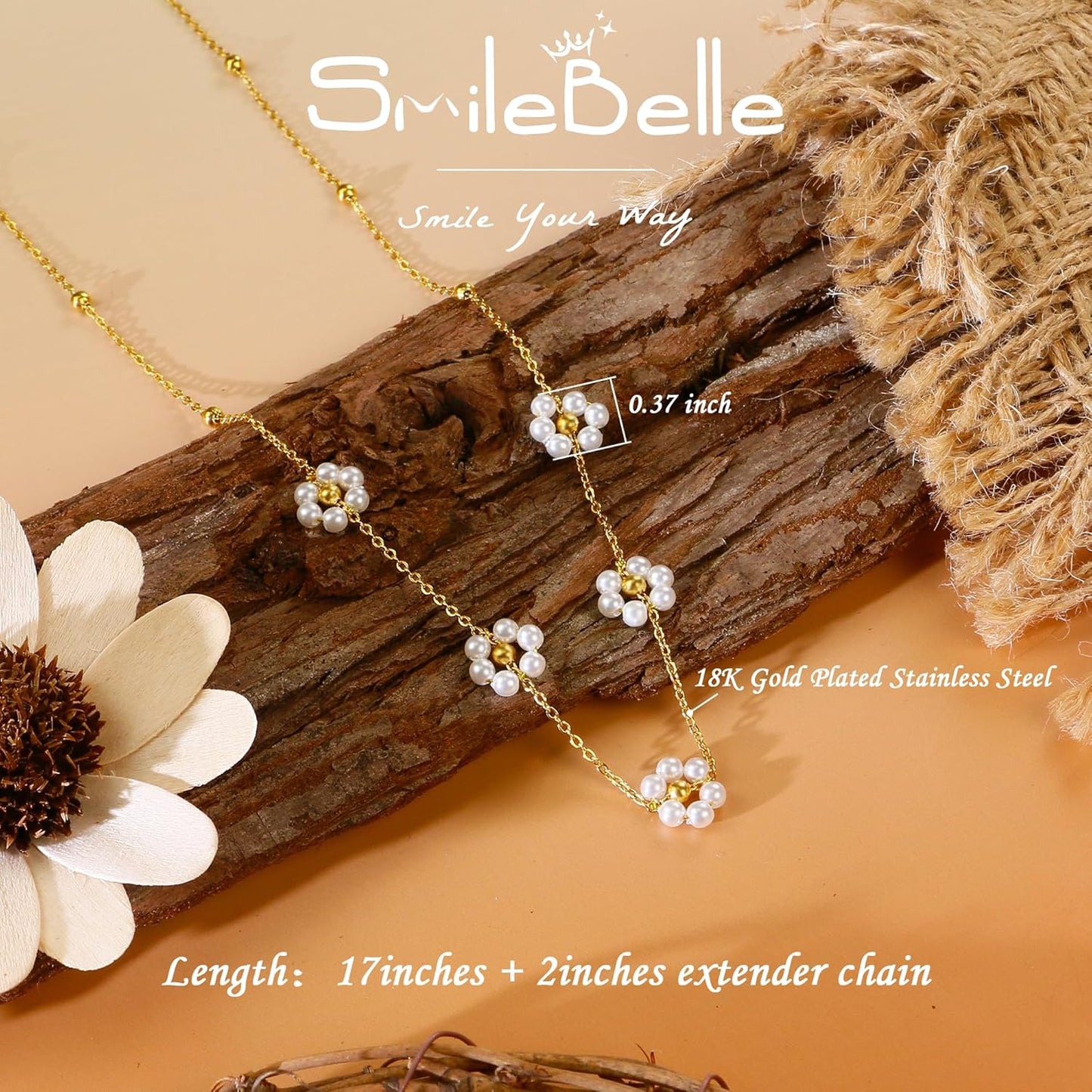 Daisy Pearl Necklace, Dainty Pearl Choker Necklace for Women - BigGreenBear.com jewelry 14.32