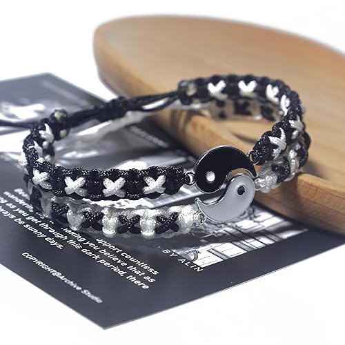 Matching Yin Yang Friendship Bracelets for 2 – Adjustable Cord BFF Bracelets - BigGreenBear.com jewelry 15.55 USD Big Green Bear