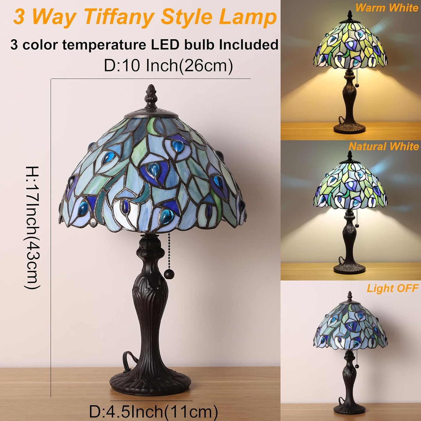 Tiffany Table Lamp Blue Phoenix Tail Handcrafted Stained Glass 17" High - BigGreenBear.com Lighting 135.00