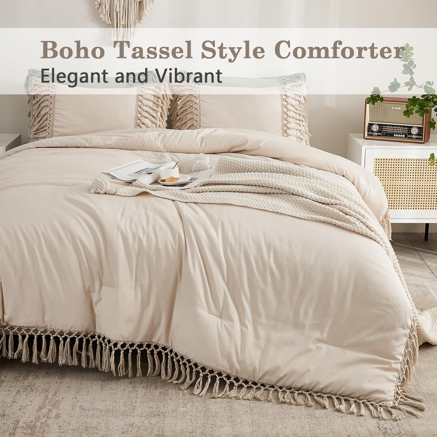 3 Pieces Tassel Boho Lightweight Winter Bedding Comforters & Sets, All Season - BigGreenBear.com bedding 69.99 USD Big Green Bear