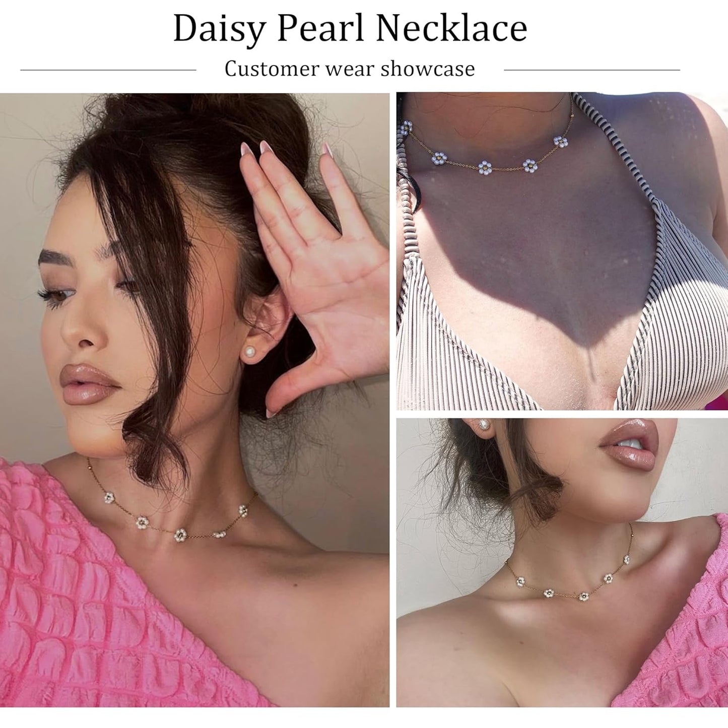 Daisy Pearl Necklace, Dainty Pearl Choker Necklace for Women - BigGreenBear.com jewelry 14.32