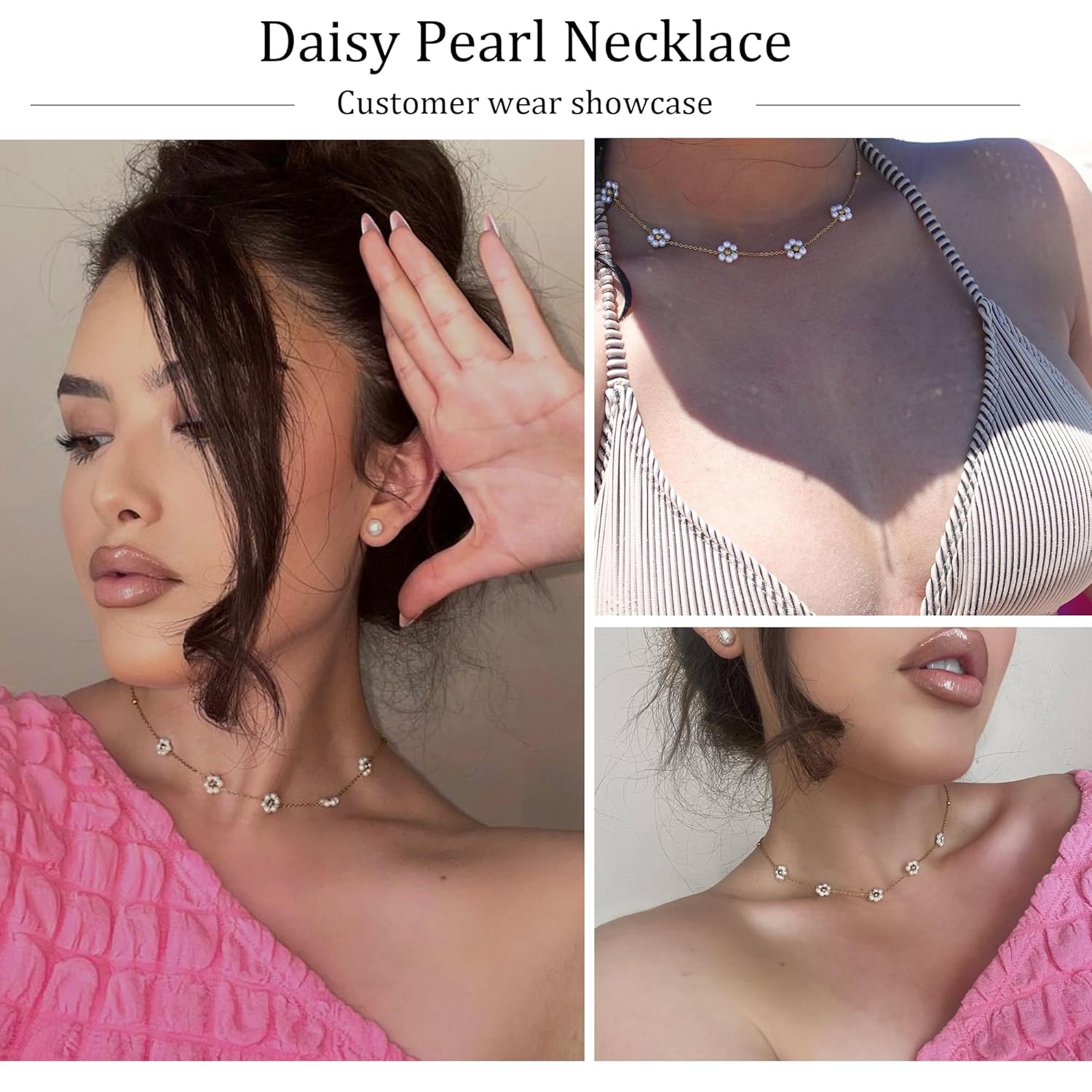 Daisy Pearl Necklace, Dainty Pearl Choker Necklace for Women -  BigGreenBear.com jewelry 14.32