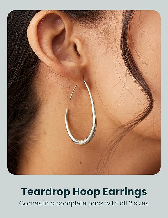 2Pairs Lightweight Teardrop Hoop Earrings for Women