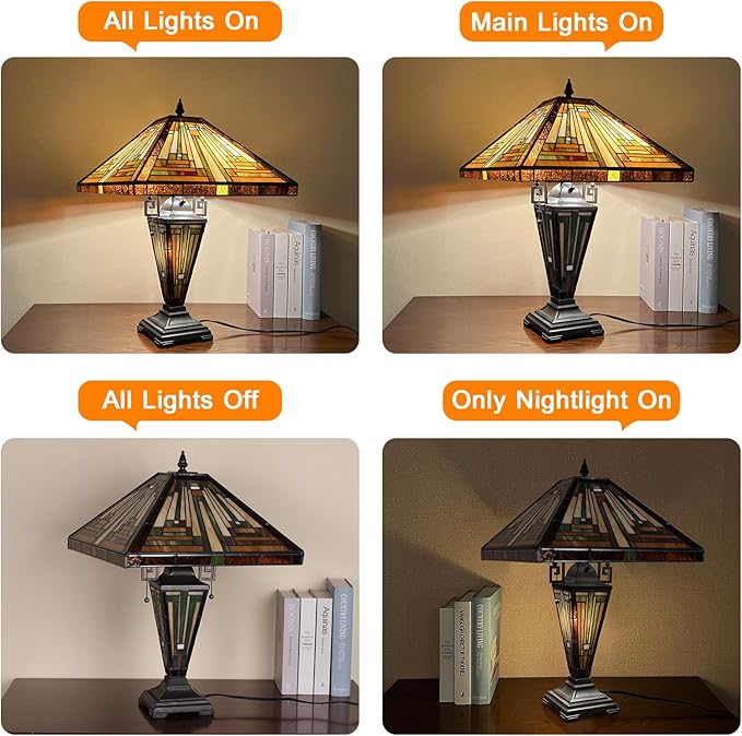 Handcrafted Tiffany Table Lamp Amber Brown Mission Style Stained Glass 24" - BigGreenBear.com Lighting 249.21 USD Big Green Bear