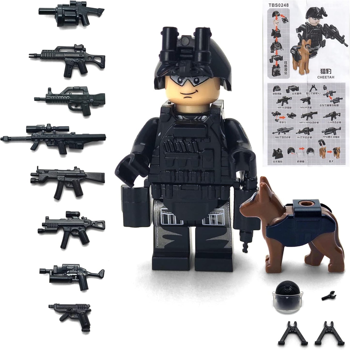 SWAT Military Police Building Block Kit Set of 6 PCS) with Dog, Modern Weapons, Accessories - BigGreenBear.com Building Toys 29.95 USD Big Green Bear